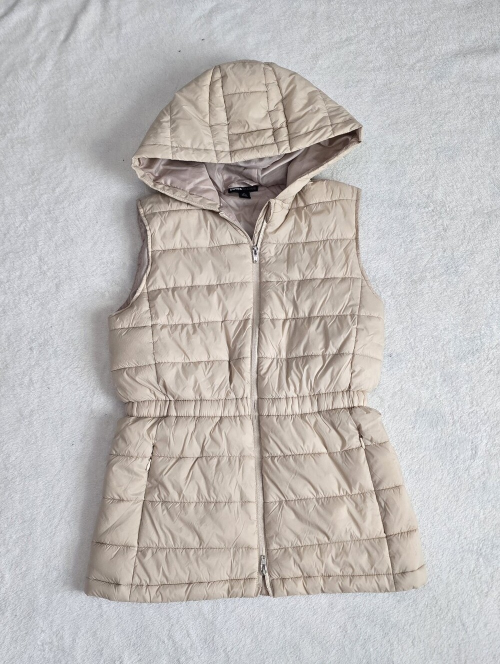 Women's SwissTech Puffer Vest Tan Hooded Hiking Walking Outdoor Size XS 0-2
